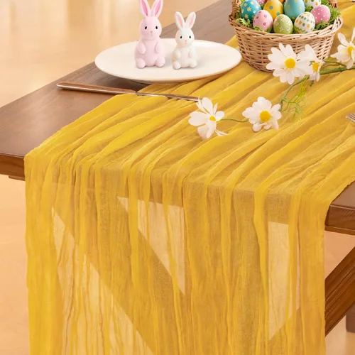 Vista 16 de Socomi - Camino de mesa de gasa, estilo bohemio y rústico, para primavera, Pascua, bodas, fiestas, baby showers y decoración, 120 pulgadas/10 pies