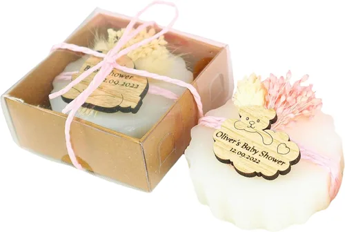 Vista 23 de Paquete de 10 decoraciones para baby shower de Happy Times Favors, regalos para baby shower, jabón mini vegano personalizado hecho a mano con aroma