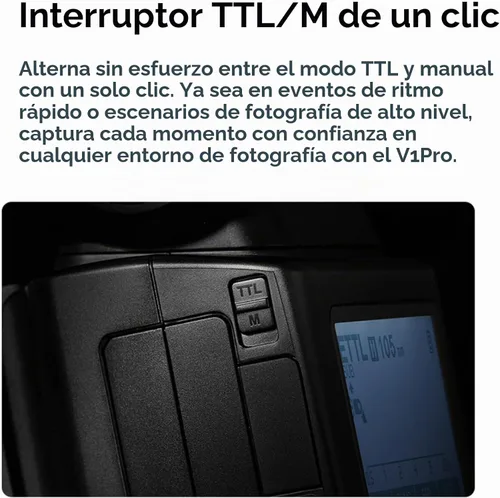 Vista 6 de Godox V1Pro-C TTL Flash para cámaras Canon, 1/8000 HSS 500 flash de potencia completa, tiempo de reciclaje de 1.3s, 2.4G inalámbrico con flash