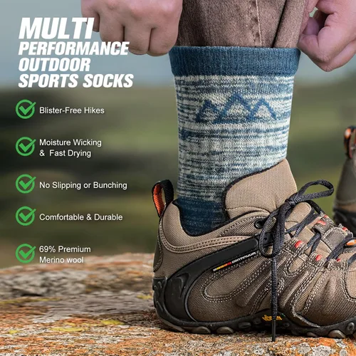 Vista 4 de innotree Paquete de 3 calcetines de senderismo de lana merino para hombres y mujeres, calcetines de senderismo acolchados micro Crew que absorben