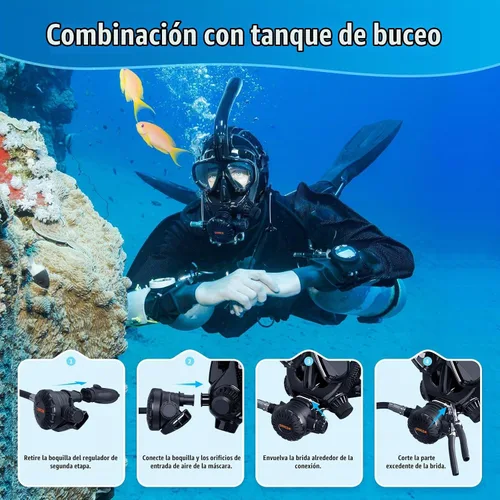 Vista 7 de SMACO Máscara de buceo de cara completa con soporte para cámara, máscara de esnórquel de cara completa para adultos compatible con tanque de buceo