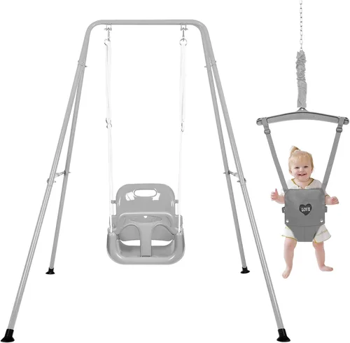 Vista 8 de Toddler Swing Set and Baby Jumper, Foldable Baby Swing Set with Metal Stand for Indoor & Outdoor Use, Baby Bouncer Jumper Durable Swing Set for Aged