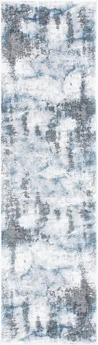 Vista 3 de SAFAVIEH Craft Collection - Alfombra para pasillo, 2.3 x 8 pies, azul y gris, diseño abstracto moderno, no desprende pelusa y de fácil cuidado