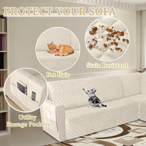 Vista 5 de HDCAXKJ Funda seccional de esquina impermeable para sofá de terciopelo en forma de L, fundas para sofá para mascotas, perros, suaves, resistentes