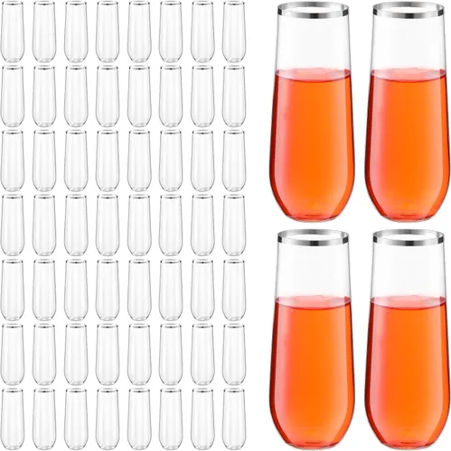 Vista 7 de Tessco 60 copas de champán de plástico de 9 onzas, copas de vino de plástico, copas de champán irrompibles para beber cóctel, fiesta de Navidad