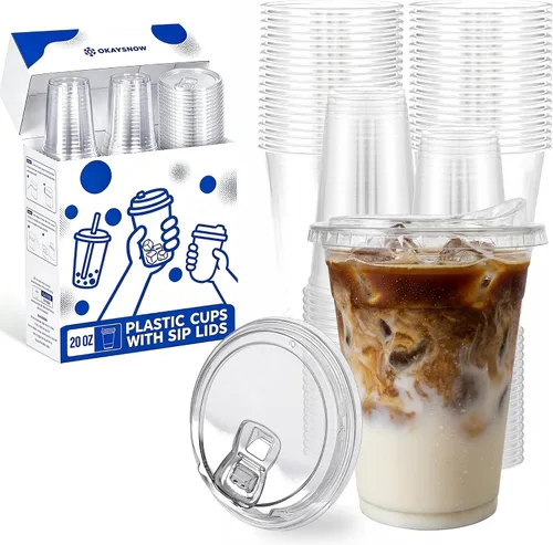 Vista 13 de 100 unidades de vasos de plástico transparente de 16 onzas con tapas y pajitas, caja dispensadora organizada, vasos desechables resistentes