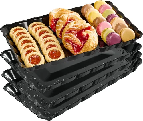 Vista 7 de Plasticpro - Bandejas de plástico para servir, rectangulares, 9 x 13 pulgadas, plato desechable para fiesta, 4 bandejas negras