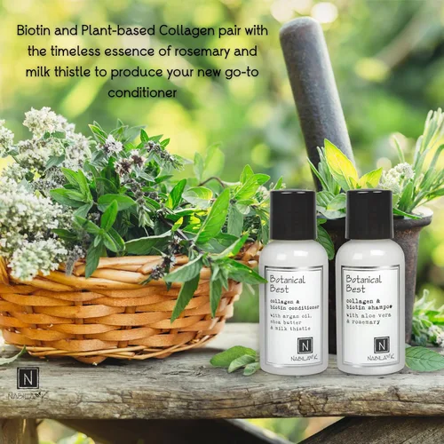 Vista 2 de Nabila K Champú de colágeno y biotina, 2.4 onzas - Botanical Best - Aloe Vera y romero - Limpiador, hidratante, seguro para el color, sin sulfatos