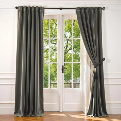 Vista 24 de Lazzzy Cortinas opacas de terciopelo beige de 84 pulgadas de largo con aislamiento térmico para oscurecer la habitación, cortinas forradas de lujo