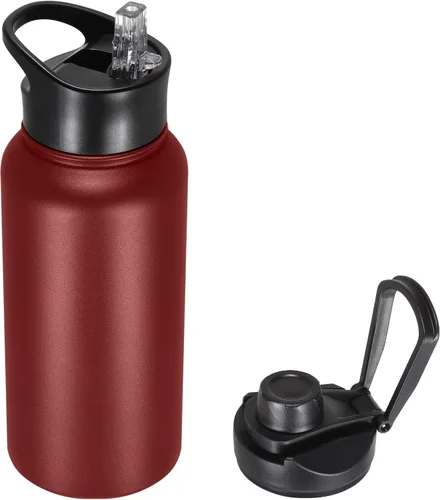 Vista 87 de Botella de agua aislada de 64 onzas con tapas de pajita y boquilla, jarra de agua de acero inoxidable de medio galón con mango de paracord, vacío