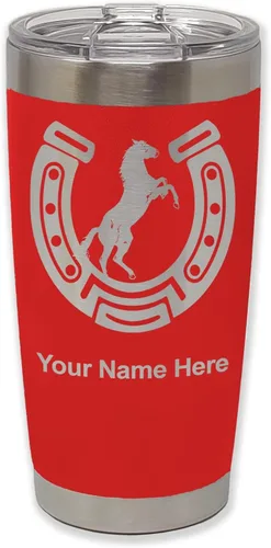 Vista 34 de LaserGram Vaso personalizado de 20 onzas, herradura con caballo (negro)