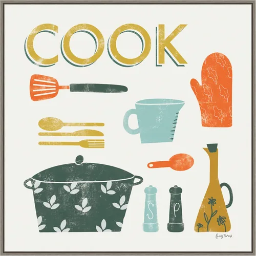 Vista 14 de Amanti Art Framed Canvas Wall Art 16x16 Retro Kitchen III Cook by Becky Thorns, Framed Wall Art Canvas, Cuisine Artwork, Traditional Decor, Small