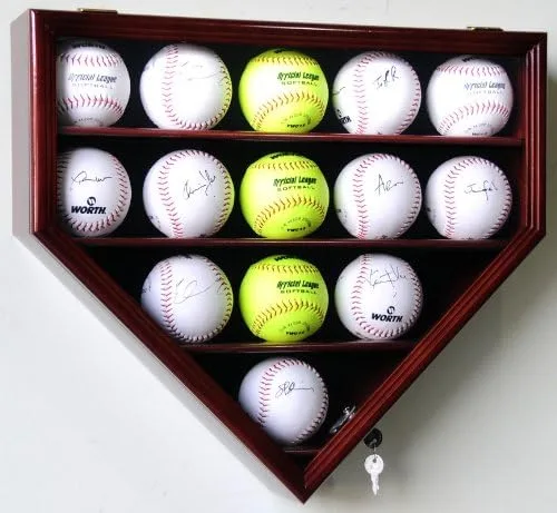 Vista 6 de sfDisplay,LLC. 14 Softball Display Case Cabinet Wall Rack Home Plate Shaped w/UV Protection negro (Black Finished)