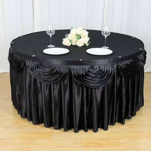Vista 19 de Efavormart - Falda de mesa de satén beige para cocina, comedor, catering, boda, fiesta de cumpleaños, decoración de eventos, 14 pies