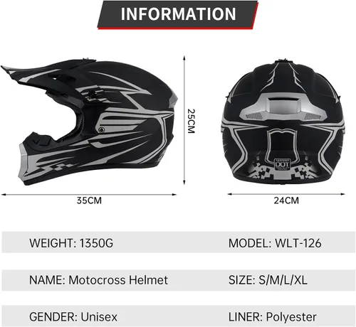 Vista 3 de Casco de motocross para niños y jóvenes aprobado por DOT, Casco de cara completa para ATV, moto de todoterreno y bicicleta de tierra para adultos