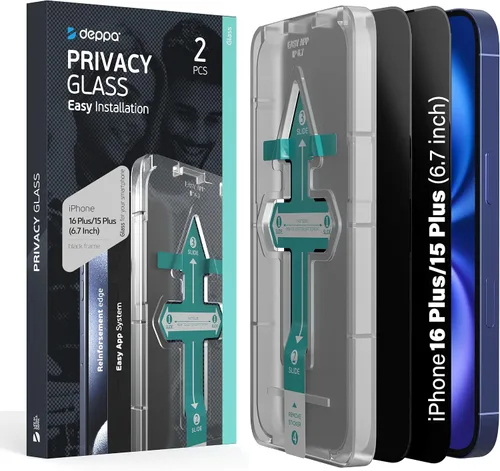 Vista 11 de Deppa Protector de pantalla de privacidad premium para iPhone 15 Pro (6.1 pies), vidrio templado de borde a borde, cubierta completa con bandeja