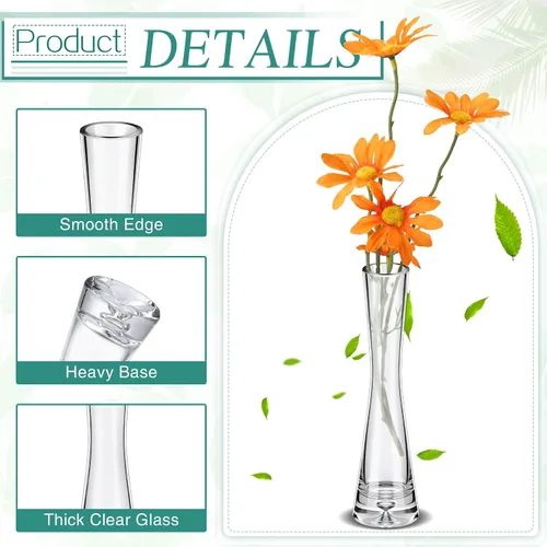 Vista 3 de Sliner 6 jarrones altos de cristal para centros de mesa, florero pequeño de flor simple, jarrones cilíndricos decorativos delgados para bodas