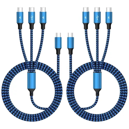 Vista 14 de Cable de carga múltiple (paquete de 2 de 4 pies), cable de carga múltiple de nailon trenzado para múltiples dispositivos, cable de carga 3 en 1