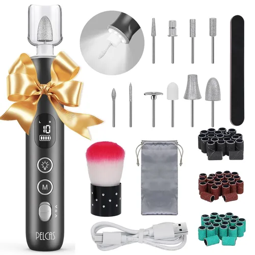 Vista 10 de PELCAS - Lima eléctrica de uñas, taladro de uñas inalámbrico de 10 velocidades con luz LED Blanco