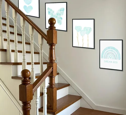 Vista 6 de ULEGIE Decoración de Habitación para Niña Pequeña, Arte de Pared Azul para Habitación de Niñas Nursery Sueña en Grande Juego de 4 Impresiones