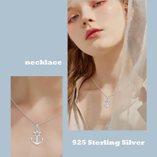 Vista 5 de Cuoka Collar con colgante de ancla de plata de ley, joyería náutica marinera para mujer