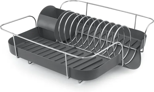 Vista 2 de Polder El escurridor de platos con resorte tiene capacidad para hasta 9 platos e incluye contenedor extraíble e independiente para utensilios (gris)