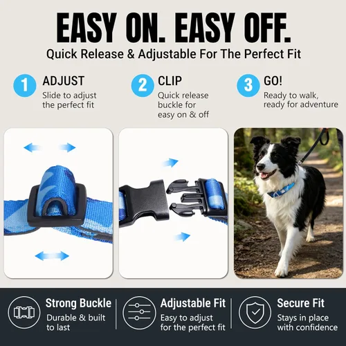 Vista 5 de Collar para perro acolchado suave, cuello de 9'' a 14'', collar ajustable de servicio pesado con logotipo reflectante 3M para perros pequeños, azul