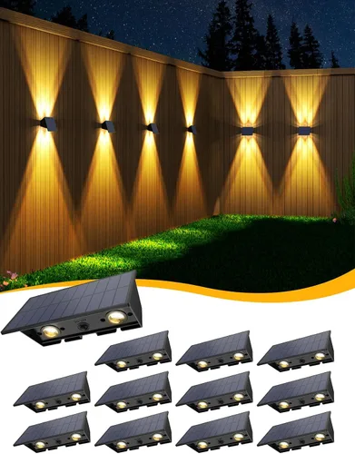 Vista 11 de Luces solares para valla, paquete de 6 luces solares para exteriores, color blanco cálido + RGB arriba y abajo, impermeables, 100 lúmenes