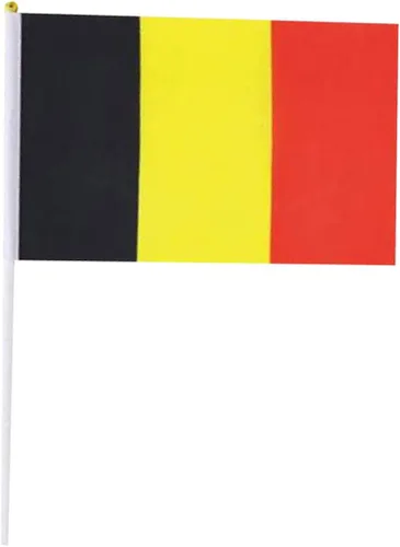 Vista 2 de Bandera de Bélgica, pequeña bandera de Bélgica en palo, ideal para fiestas, desfiles, eventos deportivos, decoraciones de festivales patrióticos