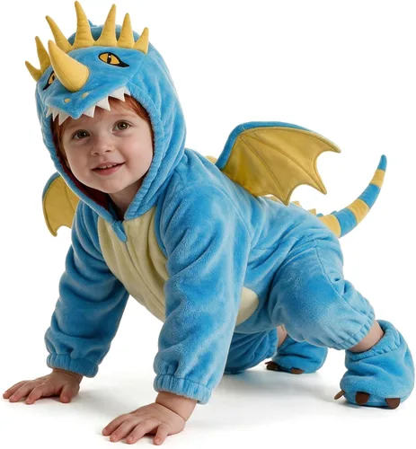 Vista 2 de Disfraz de dragón para bebé, mameluco de animal infantil, cosplay para niño Azure