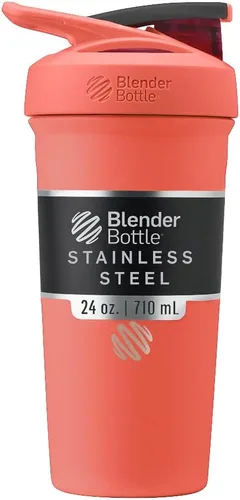 Vista 22 de BlenderBottle Strada Shaker Cup - Botella de agua aislada de acero inoxidable con batidor de alambre, 24 onzas, color negro
