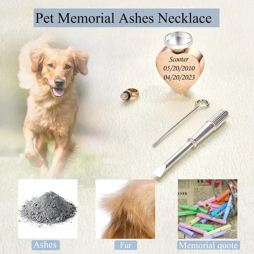 Vista 4 de Fanery Sue Regalos conmemorativos personalizados para mascotas, collar de urna de perro y gato con foto personalizada y texto para cenizas, joyería
