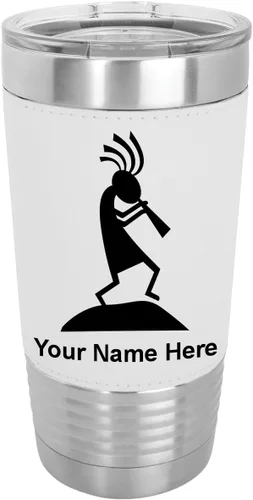 Vista 23 de LaserGram Kokopelli - Vaso aislado al vacío de 20 onzas, grabado personalizado incluido (piel sintética, gris)