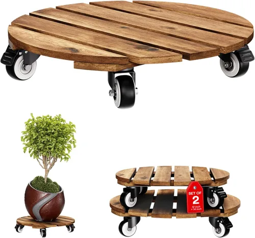 Vista 7 de IDZO - Paquete de 2 cajas de madera de 12 pulgadas con ruedas, resistente, capacidad de 264 libras, plataforma de madera dura de acacia, soporte