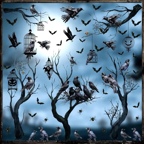 Vista 13 de Decoración de ventana de Halloween se adhiere a calcomanías de cristal