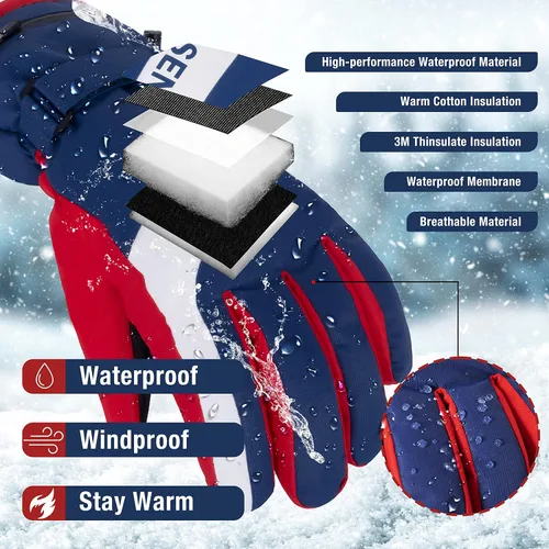 Vista 2 de JEKOSEN Guantes de esquí 2023 para clima frío para mantener el calor, guantes de nieve impermeables para pantalla táctil, guantes de snowboard