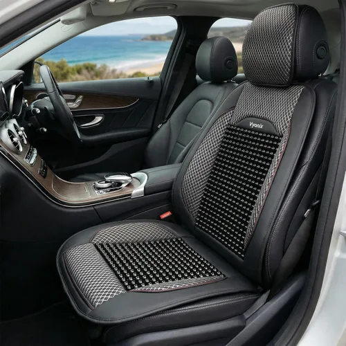 Vista 10 de Funda de asiento de automóvil con cuentas - Soporte de masaje de cuentas de madera con malla refrescante transpirable - Ajuste universal para sedán