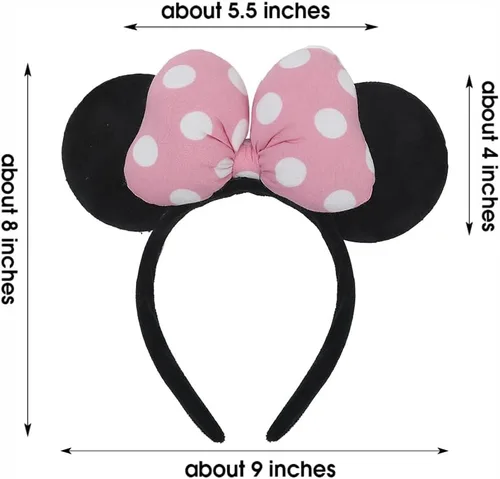 Vista 3 de JIAHANG Diadema con orejas de ratón, diadema de terciopelo con lazo de algodón 3D, disfraz para mujeres y niñas (algodón 3D rosa)