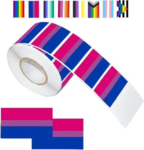 Vista 6 de LGBTQ - Calcomanías de orgullo, rectangulares de seis colores, arco iris, calcomanías autoadhesivas impermeables para desfiles y eventos