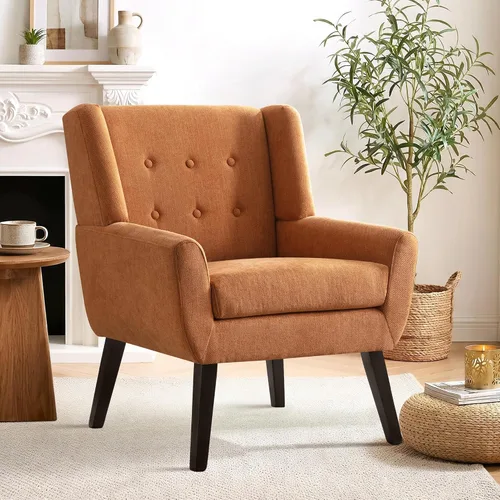 Vista 31 de HUIMO Silla de Acento para Sala de Estar, Sillón Tapizado con Botones Capitoné, Sillas de Sofá de Tela de Lino para Dormitorio, Sala de Estar, Silla