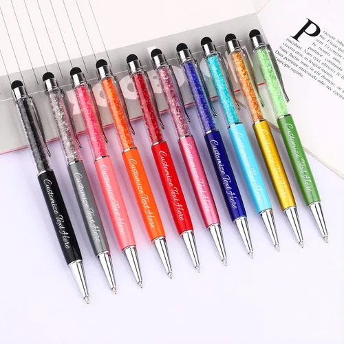 Vista 6 de Bolígrafos personalizados – Bolígrafos de cristal personalizados con tinta negra – Lápiz capacitivo personalizado a granel con tu nombre o masaje