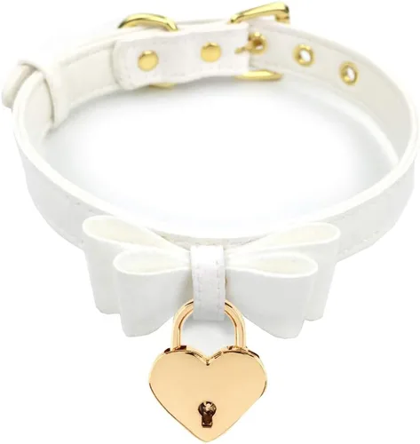 Vista 7 de Women Heart Lock Collar Necklace Choker Cosplay Kitty Necklace Negro