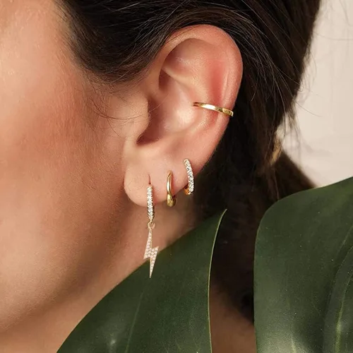 Vista 6 de GOVENUS Pendientes de aro chapados en oro de 14 quilates, delicados y ligeros, con aretes colgantes para mujeres y niñas