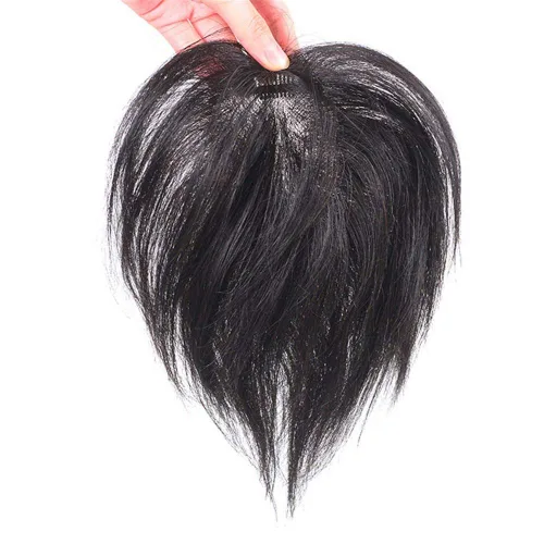 Vista 2 de Toppers de cabello humano para mujer con cabello fino, clips en 2 x 3 pulgadas, base de seda, corona de 6.7 pulgadas, marrón oscuro