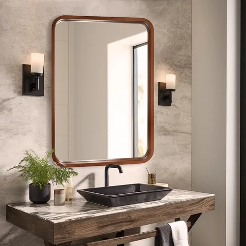 Vista 9 de WallBeyond - Espejo de madera de 18x24 pulgadas para baño, espejo de pared con marco de madera estilo granja, espejo rectangular montado en la pared