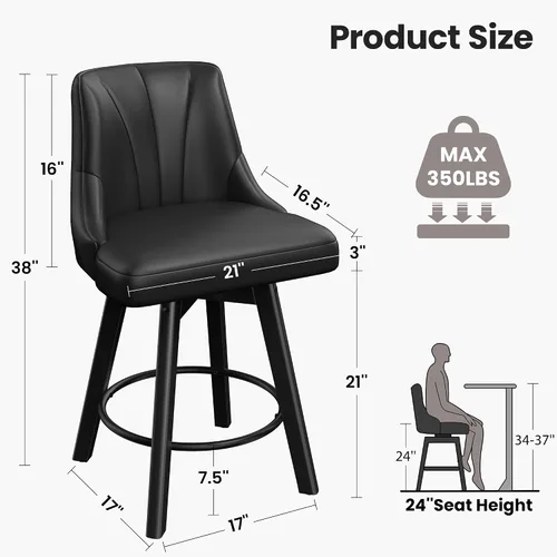 Vista 2 de REONEY Counter Height Swivel Bar Stools, 24" Modern Upholstered Barstools