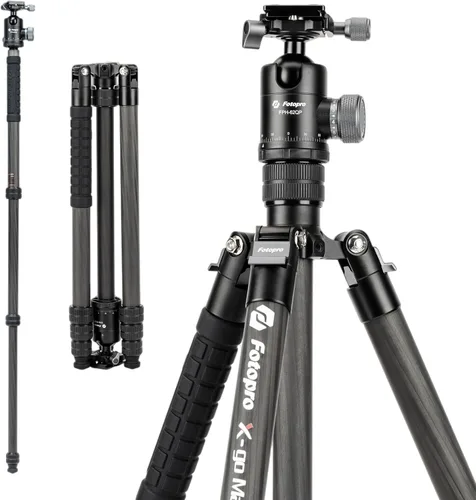 Vista 16 de Fotopro - Trípode de viaje de fibra de carbono de 62", trípode de cámara ligero y compacto con cabeza de bola y placa de liberación rápida