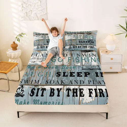Vista 22 de Erosebridal Fishing Fitted Sheet Twin for Boys, Big Pike Fish Black Bed Sheets for Rustic Farmhouse Lake House Decor, Fishing Bedding Set Marine