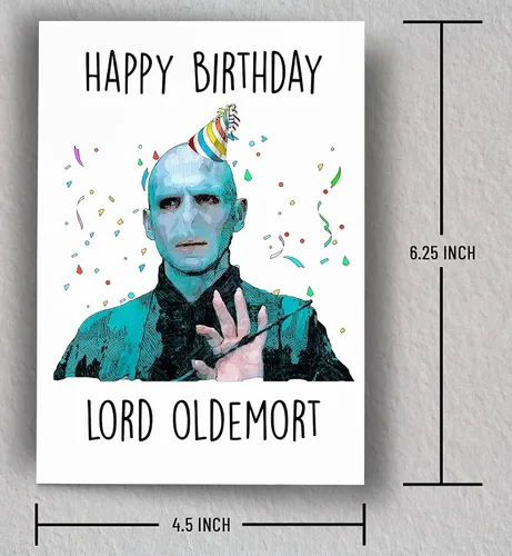 Vista 3 de Divertida tarjeta de cumpleaños con temática de mago, diseño de parodia "Lord Oldemort", interior en blanco, incluye sobre