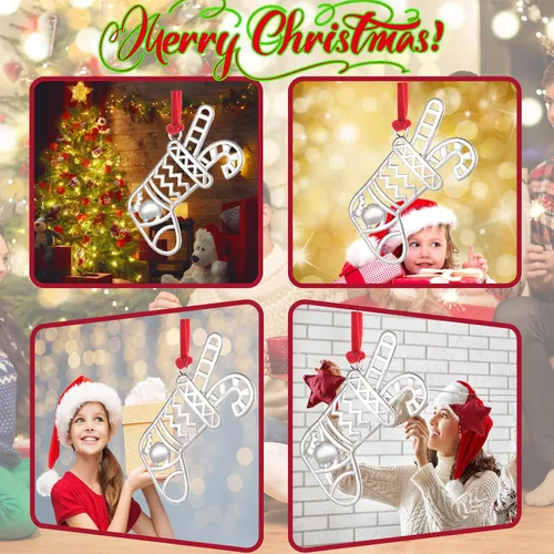 Vista 3 de Juego de 8 adornos colgantes de Navidad, adorno de Navidad plateado para decoración del árbol de Navidad, adorno de árbol de Navidad, adorno